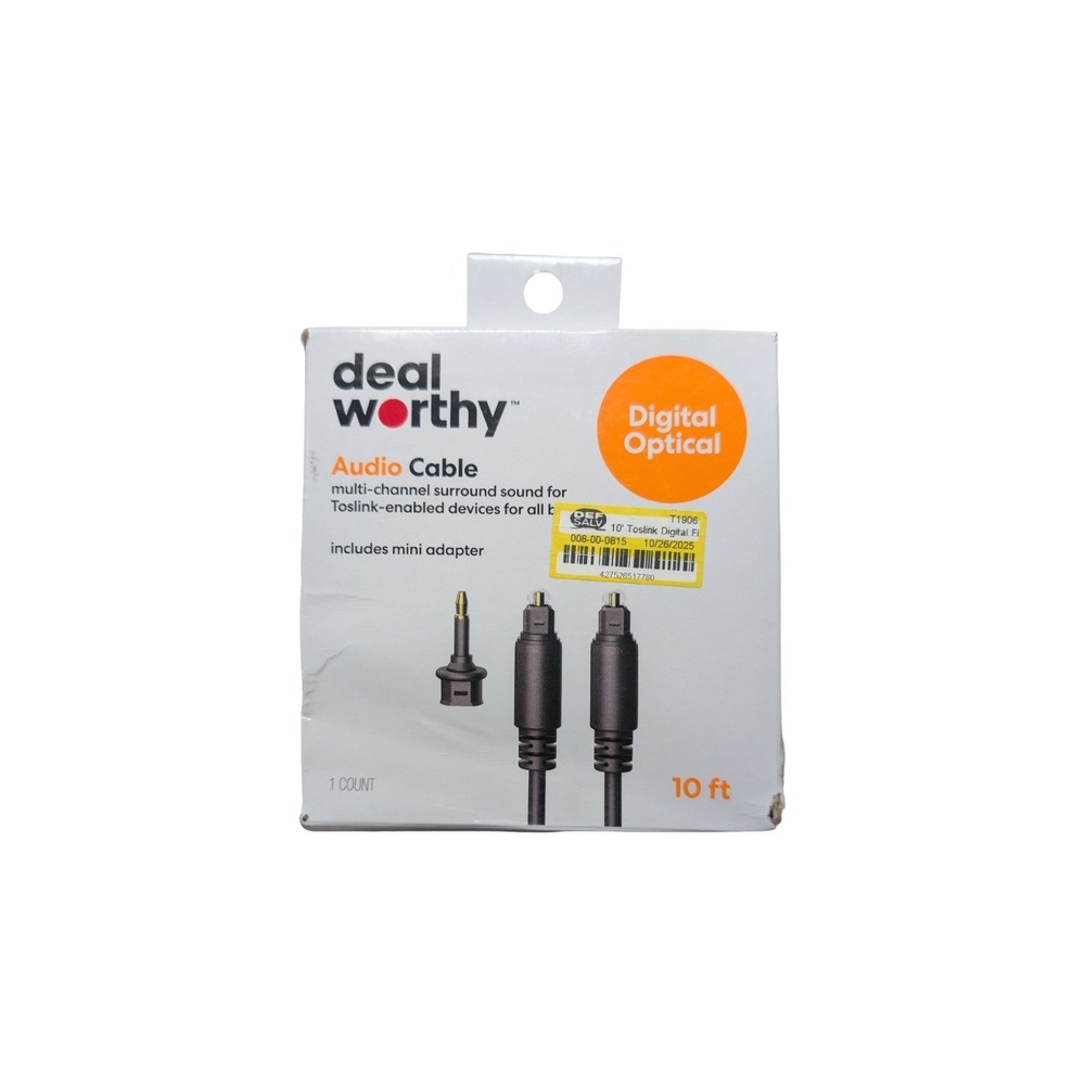 Nn5-O Dealworthy 10ft Digital Optical Audio Cable Toslink Includes Mini Adapter
